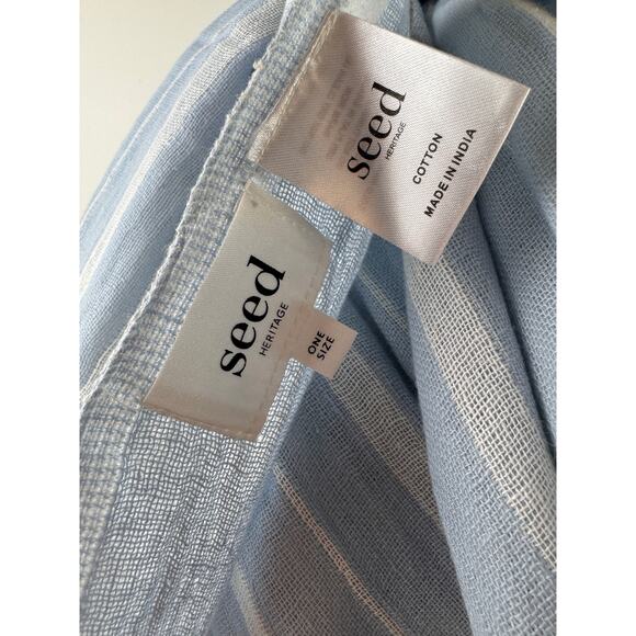 Seed Heritage Blue White Rectangle Scarf/Shawl Cotton Striped Tassel Around Neck - Picture 6 of 6